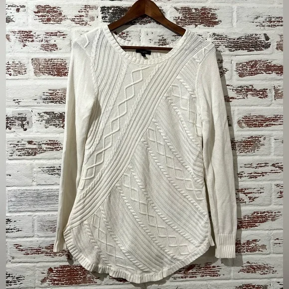 Cupio Sweater Ivory White Geo Raised Pattern Cotton Blend Stretch Sz M - Picture 2 of 9